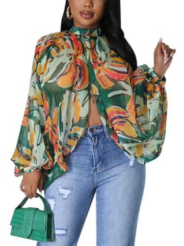 Sexy Tops for Women Party Club Night Batwing Sleeve Chiffon Sheer Self Tie Back Front Open Women Shirts Casual Summer