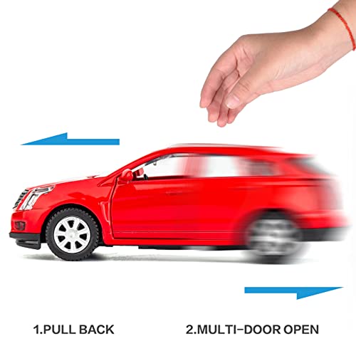 Bdtctk 1:43 Scale Model Alloy Car Diecast Toy Vehicles, Compatible For Cadillac Srx Car Model, Pull Back Alloy Car,Mini Vehicles Toys For Kids Gift, Children Birthday Gift Red #TOP3