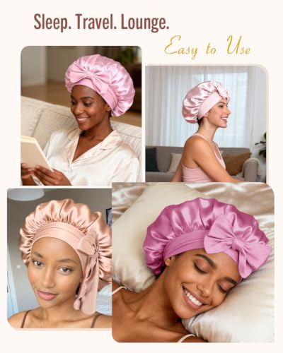 Image of Bonnet Queen Silk Bonnet Satin Bonnet Hair Bonnet Silk Hair Wrap Tie Bonnet for Sleeping Sleep Bonnet Night Cap for Women Curly Hair