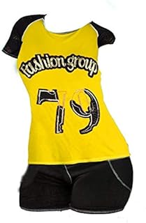 بيجاما شورت نسائى اصفر و رمادى مقاس لارج