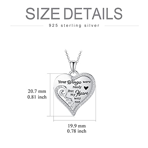 Angel Wings Memorial Necklace - 925 Sterling Silver Heart Pendant with Angel Wing Sympathy Gift3