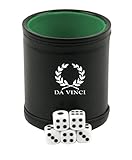 DA VINCI Professional Dice Cup with 5 Dice. Black Leatherette Exterior with Velvet Interior (Green-Felt)