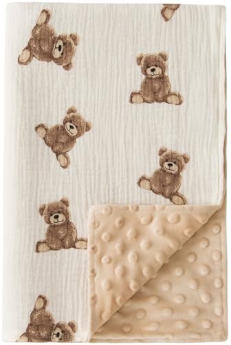 Little Jump Baby Blankets Minky Blankets for Unisex Boys Girls, Soft Fluffy Crib Blankets with Muslin Cotton Front and Dotted Fleece Backing, Teddy...