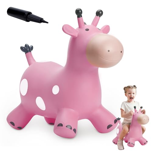 Image of EVERICH TOY Giraffe Bouncy Animal Hopper for Toddlers 18 Months+, Inflatable Bouncing Hopper Toys, Outdoor Indoor Ride on Horse Bouncer Hopping Toys, Birthday Gifts for Boys Girls 2 3 4 5 6 Years Old