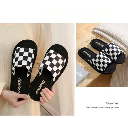Chunky Checkered Slippers for Women Men Cute Retro Trendy Non Slip Platform Flats Wide Open Toe Comfort Wear Shoes Cozy Memory Foam Fur Line Matching Slippers for Couples Mothers Days Gifts2