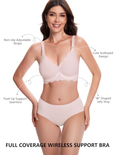 Image of COCOMARTS Jelly Bras for Women No Underwire Scalloped Wireless Push Up Bra