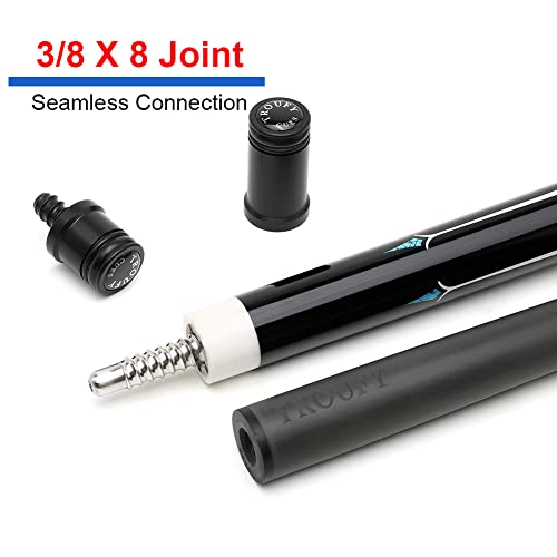 Cuppa Technology Pool Cue With Low Deflection Carbon Fiber Shaft,Black Pool Cue Case Set (12.5Mm, Ty3Cu) #TOP2