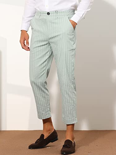 Lars Amadeus Striped Dress Pants for Men's Slim Fit Flat Front Cropped Ankle Length Office Pants2