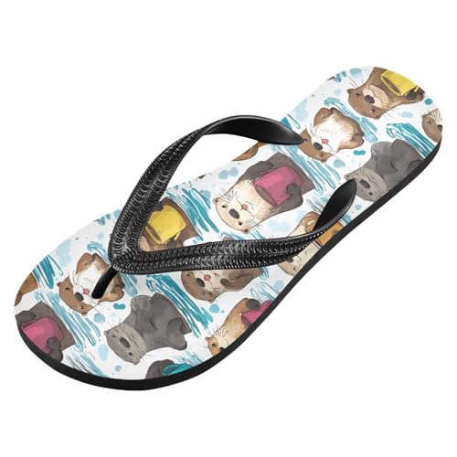 ALAZA Cute Cartoon Otter Flip Flops for Women Fashion Beach Slippers Comfort Mens Flip Flops Non-Slip Rubber Shower Slippers Sandal for Hotel Travel Sport,XS2