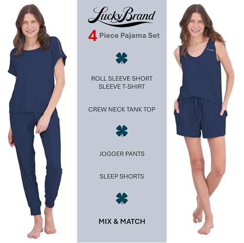 Image of Lucky Brand Women's Pajama Set - 4 Piece Sleep Shirt, Tank Top, Pajama Pants, Lounge Shorts (S-XL)