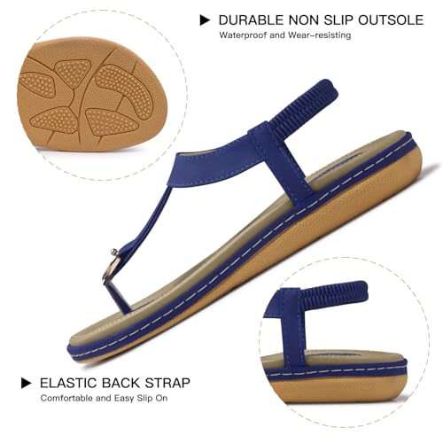 Image of SHIBEVER Womens Sandals Summer Flat: Dressy Casual T-Strap Flip Flop Thong Flats Sandals - Comfortable Walking