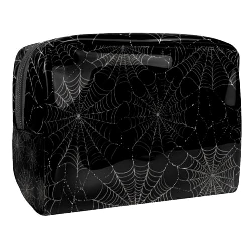 Small Makeup Bag for Purse, Halloween Web Black Background Portable PVC Makeup Cosmetic Pouch, Travel Toiletry Bag for Women Men Girls