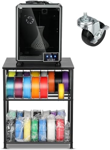 AHOWPD 3D Printer Stand with Filaments Storage - 3D Printer Table Filament Storage Rack Heavy Duty 3D Cart Desk with Wheels for Workshop Studio Office (Black)