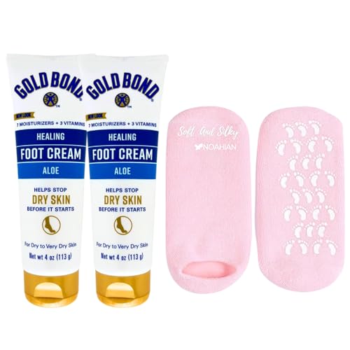 NOAHIAN Gold Bond Ultimate Healing Foot Cream, 4 oz, 2 Pack - Effective Foot Cream for Dry Cracked Heels and Feet, Bundled Soft and Silky Socks