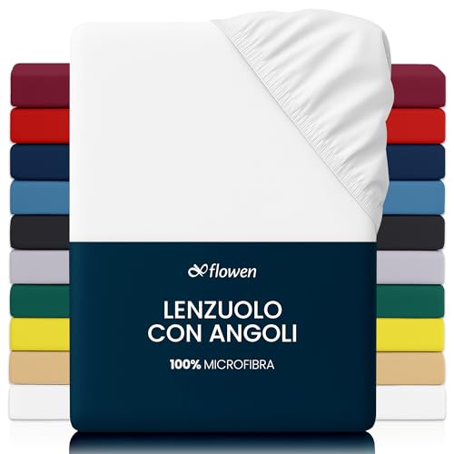 Lenzuola Matrimoniali con Angoli 160x190 cm Bianco in Microfibra per Letto con Materasso fino a 30cm Tessuto Anti-Acaro e Ipoallergenico di Alta Qualità Morbido e Lavabile in Lavatrice