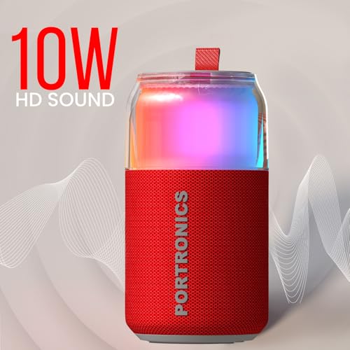 Image of Portronics 10W Talk Six Can-Shaped Portable Bluetooth Speaker with Dual Wireless Karaoke Mic, Upto 4 Hours Playtime, 360 Degree RGB LED Light, Bluetooth V5.3, USB-A in Port, Type C Charging(Red)
