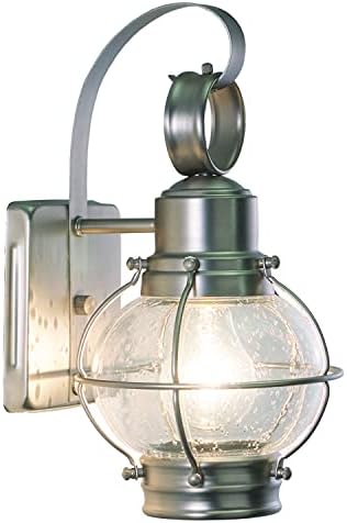 VAXCEL Chatham 12 in. H 1-Light Brushed Nickel Coastal Outdoor Wall Sconce Made of Durable Steel, Clear Seeded Glass Shade, LED Compatible, Use for Exterior Porch Patio Front Door or Garage