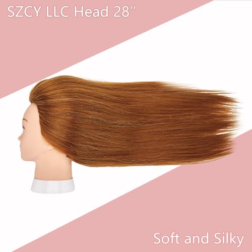 Mannequin Head with 80% Human Hair, 28\'\' Doll Head for Cosmetology & Hairdresser, Real Hair Cosmetology Makeup Hairdressing Training Head