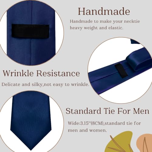 Image of WOXVM Men's Ties Classic Solid Satin Tie Pure Color 3.15 inch Mens Necktie, Premium Formal Black Ties For Men Business & Wedding