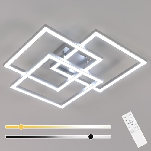 DELIPOP Plafoniera LED Soffitto Dimmerabile 3000K-6500K, Lampadario Camera da Letto Moderno 40W 4500LM, Lampada da Soffitto Argenteo Quadrata per Soggiorno, Camera da Letto, Sala da Pranzo