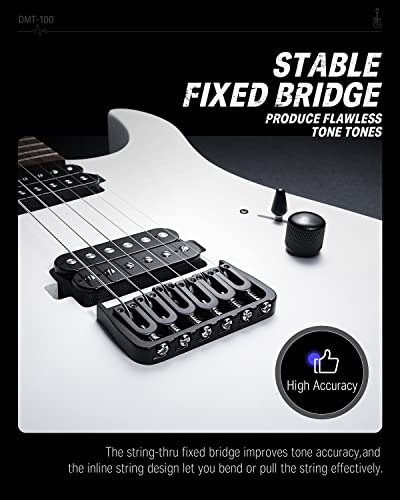 Image of Donner Solid Body Electric Guitar, Matte Finish 39 Inch Metal Electric Guitar Beginner Kits with Bag, Strings, Strap, Cable, Strings Dampener for Rock Music Lover, DMT-100 (Matte White)
