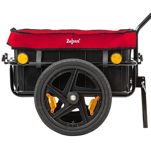 Zelsius Fahrradanhänger Transport | 68 Liter | Transportwagen, Fahrradwagen, Handwagen | Anhänger für Fahrrad, Lastenanhänger mit Kunststoffwanne | Transportanhänger, Transportbox