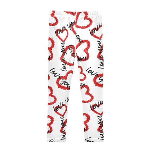 Red Hearts with Love You Girls Leggings,Workout Leggings for Girls Toddler Athletic Leggings Size for 3-10T2