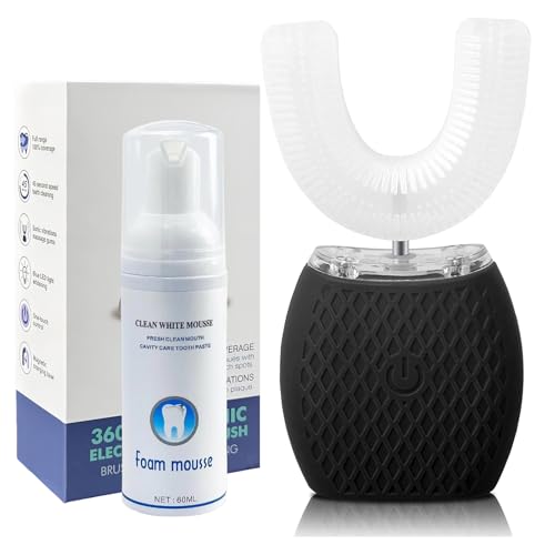 Automatic Toothbrush Ultrasonic Toothbrush Ultrasonic Electric Toothbrush for Adults Ultrasonic U-Shaped 360 Toothbrush Ultrasonic Toothbrush Kit for Travel Home Dual-use (Black)