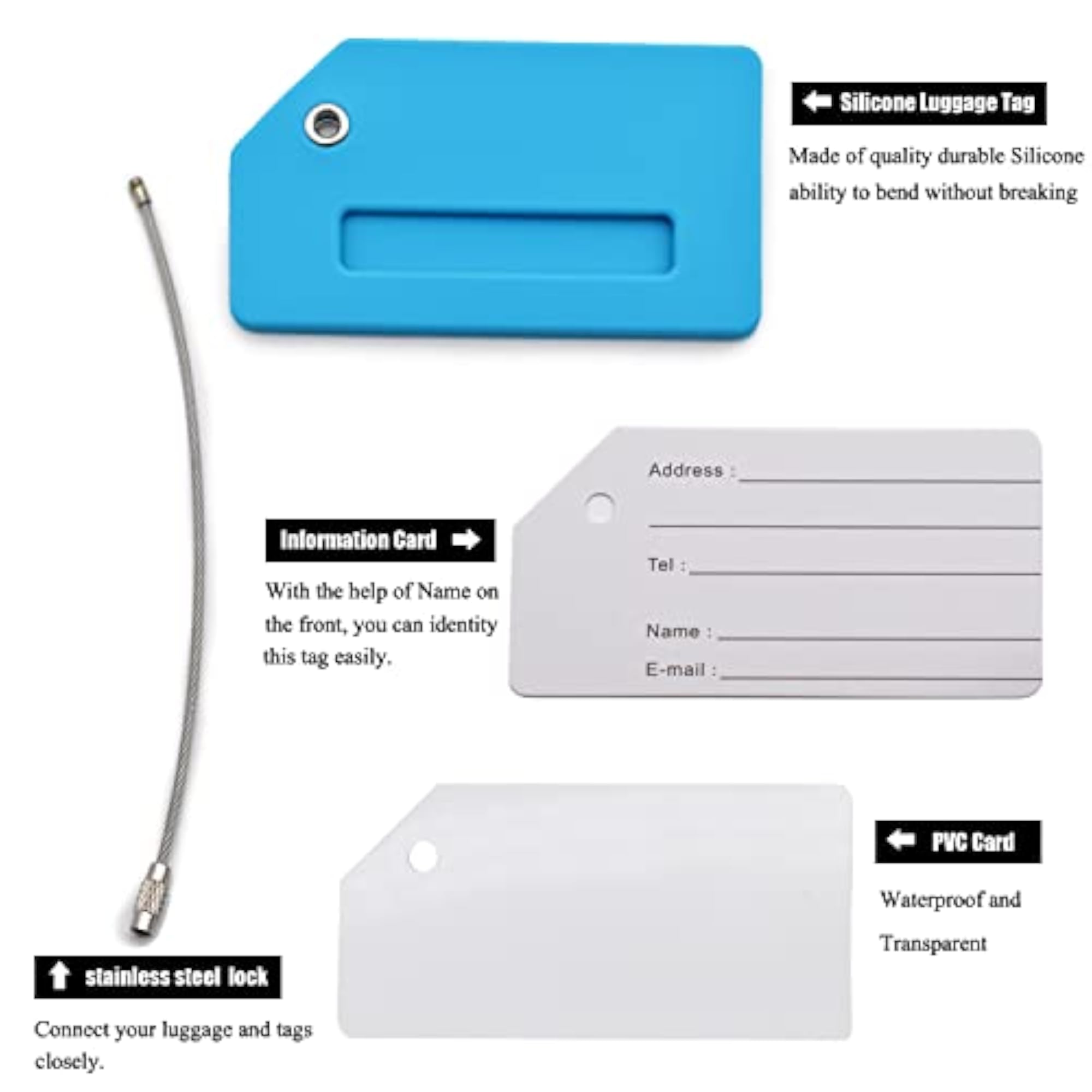 7Pack Silicone Luggage Tag Baggage Tags with ID Card