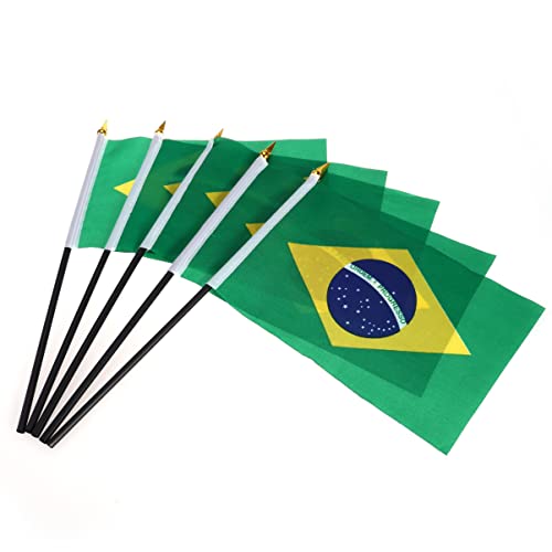Sosoport 15 Peças Brasil Pequenas Bandeiras Em Varas Bandeiras de Mão Bandeiras Em Miniatura Em Vara