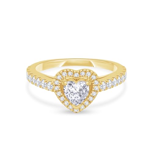 Heart-shaped Lab Created Moissanite Diamond Halo Engagement Ring with Side Stones Promise Bridal Ring Engagement Ring for Womens in 14k Gold Over Sterling Silver(1 CT G-H Color/VVS1 Clarity)
