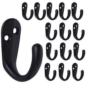 IBosins 15PCS Coat Hooks Wall Mounted Single Prong Robe Hook for Hanging Towel Hooks with 30 Screws for Bags, Hat, Cap, Scarf, Cup (Black)