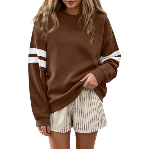 Oversized Crewneck Sweatshirt Women Varsity Striped Drop Shoulder Pullover - image 3