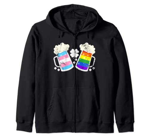 Divertidas cervezas LGBTQ Día de San Patricio Cheers Queers Trans Pride Sudadera con Capucha
