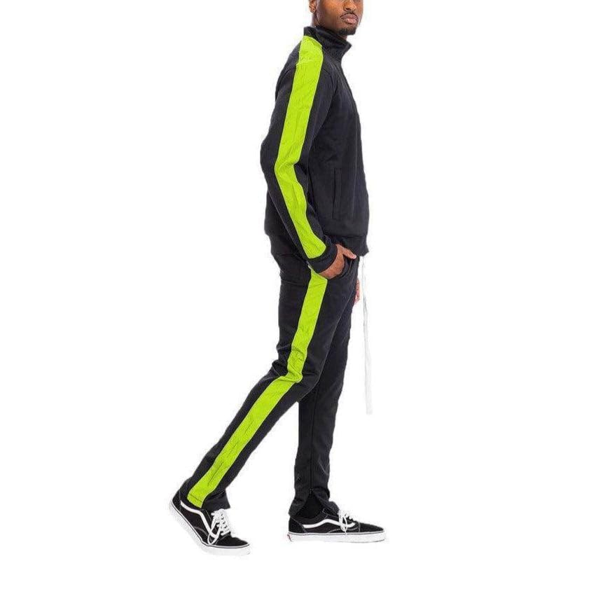 VacationGrabs Men's 2PC Track Sets - Single Stripe Solid Track