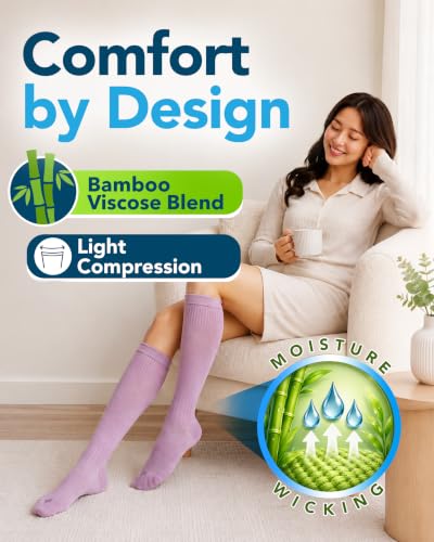 Image of Doctor's Select Bamboo Viscose Light Compression Socks for Women & Men - 3 Pairs, 8-15 mmHg Compression Socks, Knee High