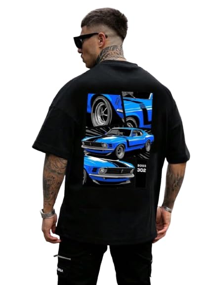 Image of SQF Men's Cottonblend Oversized, Black, Half Sleeve Round Neck Back Font Printed T-Shirt, Graphic T-Shirt