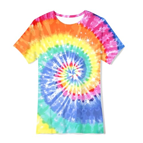 Image of SunFoucs Girls Kids Shirts Size 5-12 Tie Dye Casual Tshirt Short Sleeve Crewneck Tee Top | Short Sleeve Rainbow Tee Top