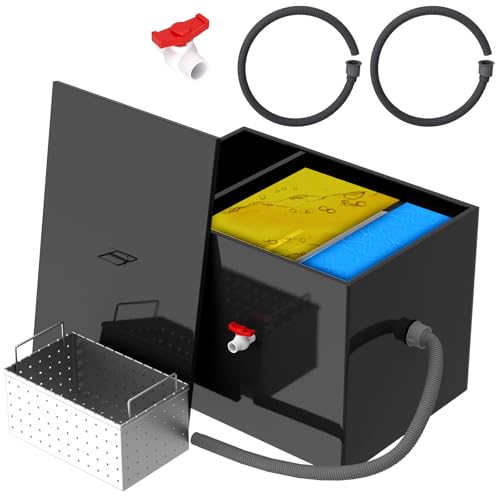 16.5 GPM Commercial Grease Trap, 48 Lbs Under Sink Grease Trap, Carbon Steel Grease Trap with Side Inlet, Grease Interceptor with Removable Mesh Filter for Oil-Water Separator