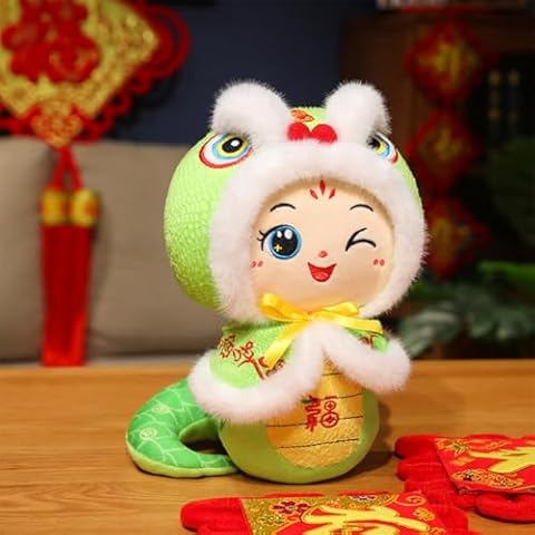 WQHSXXIA Lunar New Year Snake Plush Animal Toys, Chinese New Year Decorations Snake Plush Toy, Snake Gifts for Kids, Animals Snake Doll for New Year Home Car Decoration (Green-7.87in) Cover