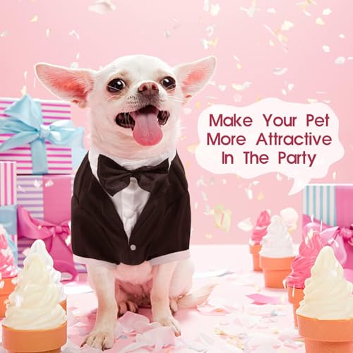 Kuoser Dog Tuxedo, Formal Dog Costume with Bow Tie Pet Wedding Suit Party Birthday Outfit, Dogs Tux Soft Shirt for Valentines Christmas Halloween Graduation Cosplay, Black S