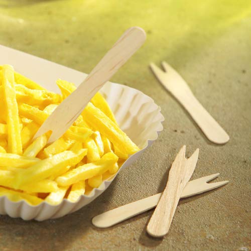 PAPSTAR Lot de 1000 fourchettes à frites en bois pur 8,5 cm, vous recevrez 6 paquets de 1000 pièces (6000 au total).