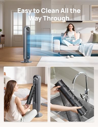 Image of DREO Tower Fan for Bedroom, 25ft /s Velocity Quiet Floor Fan, 90 Oscillating Fans for Indoors with 4 Speeds, 4 Modes, 8H Timer, Bladeless Fan, Standing Fans, Grey, Nomad One (DR-HTF007)