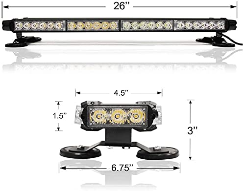 Foxcid White Blue 26" 54 Led Roof Top Double Side Emergency Security Flash Strobe Light Bar Caution Warning Beacon Light W/Magnetic Base For Construction Vehicles Tow Trucks Vans Tractor Snowplow #TOP5