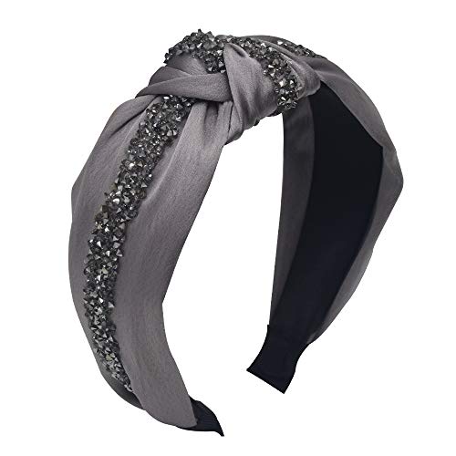 MHDGG Headbands for Women Knotted Headbands Rhinestone Diamond Turban Headbands for Women Wide Headbands for Women Vintage Hairband Hair Hoops Hair Accessories,Gray