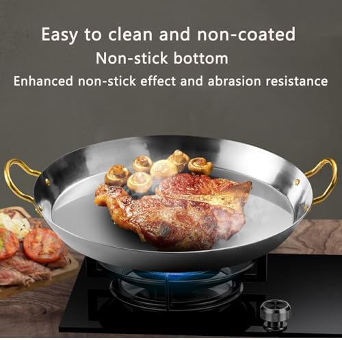 Large Commercial Stainless Steel Paella Pan with Riveted Handles - Non-Stick Skillet for Omelets, 36/40/45cm Cookware Ideal for Home & Restaurant Use (45cm)