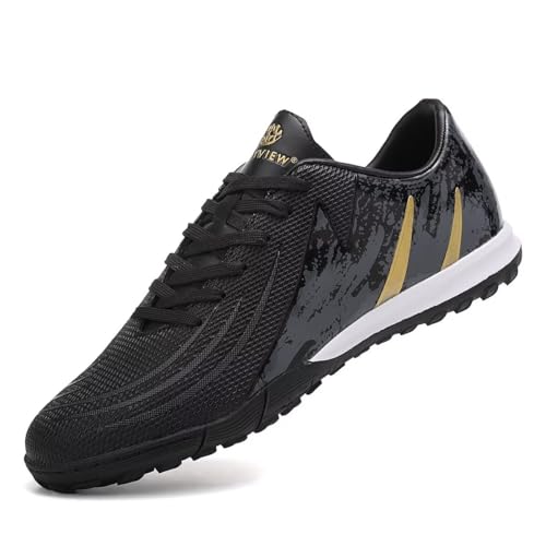 SKY VIEW Mens And Womens Soccer Shoes Cleats Professional IC/IN Low-Top Athletic Turf Football Shoes Outdoor/Indoor Professional Futsal Football Training Sneakers For Unisex(Black Gold 42)