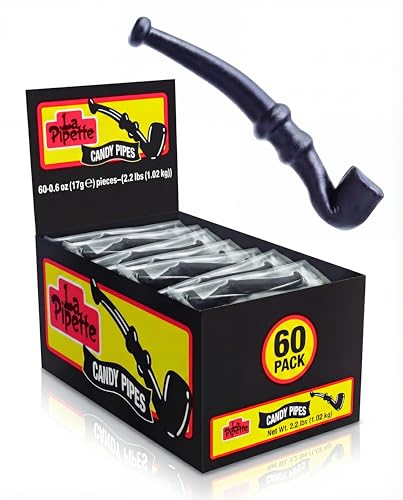 La Pipette Gourmet Black Licorice Pipes - Old Fashioned Individually Black Wrapped Candy Liquorice - Sweet & Salted, Soft Finnish Licorice Gift - Box of 60, Bulk Novelty Treats for Sharing, Birthday