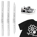 3 Pcs Pennarello Indelebile Bianco, Pennarello Bianco Bifronte, Pennarello Indelebile per Tessuti, Bianco Per Tessuti, Adatto per Magliette, Cappellini, Scarpe di Tela e Borse di Tela
