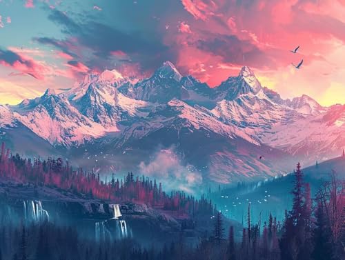 Cadeaux décoration originaux : offrez le kit de peinture diamant cascade de montagne 5D